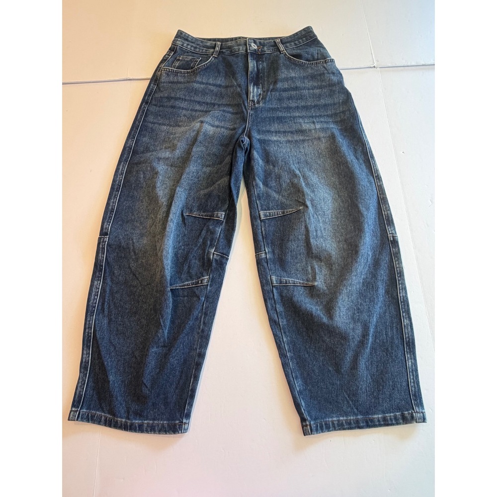 Halara Women Dark Wash Barrel Leg Jeans High Waisted Wide Leg Denim Size M NWT